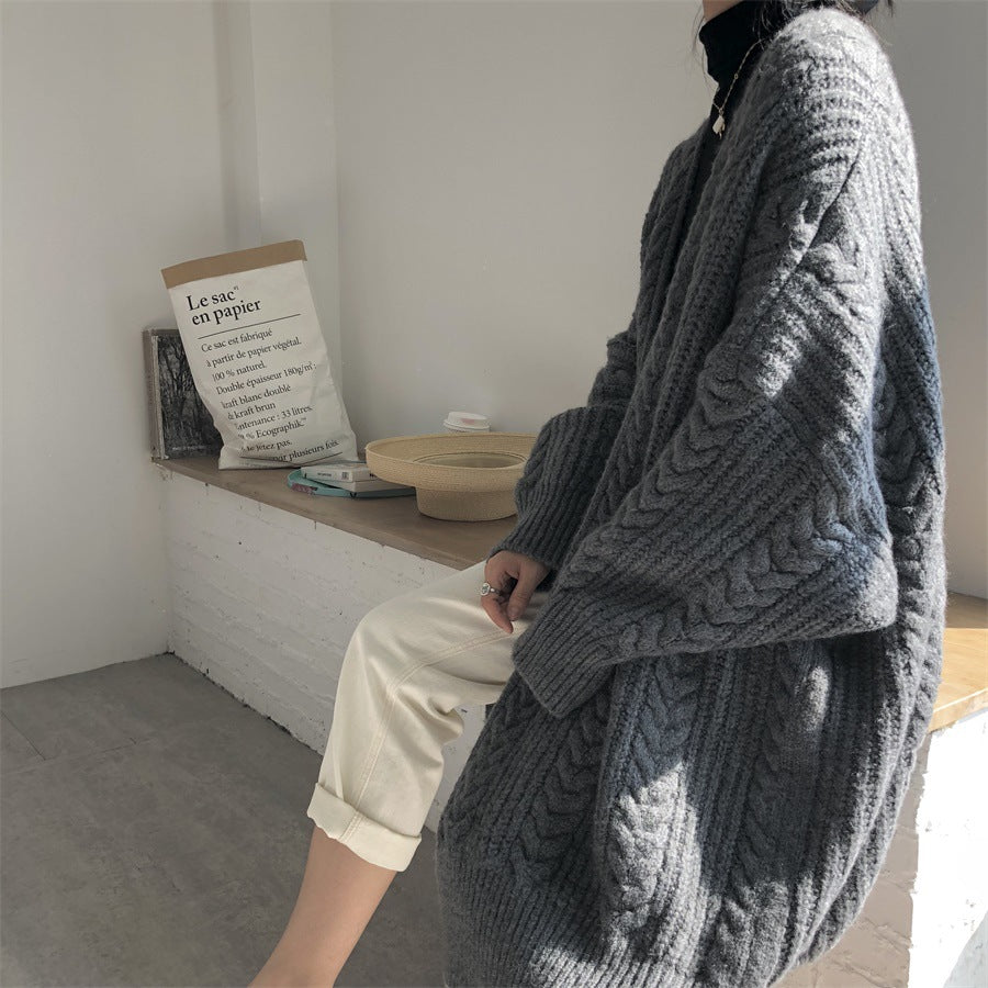 Women Simple V-Neck Solid Color Casual Sweater Coat