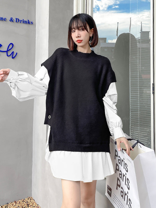 Irregular Splicing Fake Two Pieces Sweater