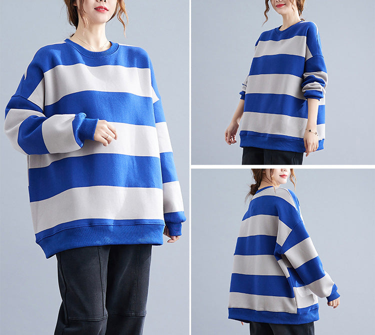 Loose Striped Thicken Sweatshirt