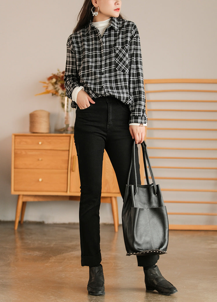 Retro Plaid Thicken Lapel Collar Shirt