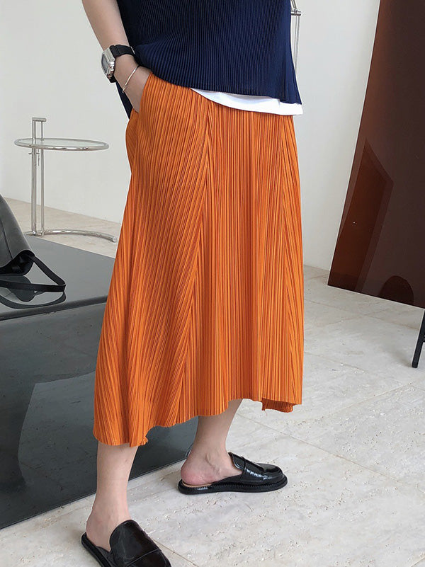 Original  Irregularity Pleats Solid Skirt