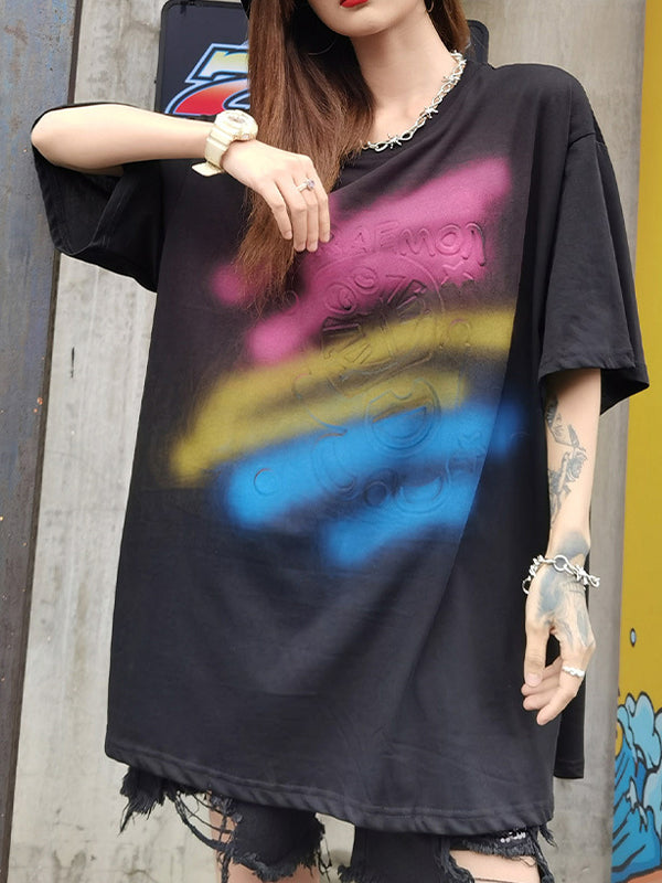 Retro Printed Loose Round Neck Loose Casual T-Shirt
