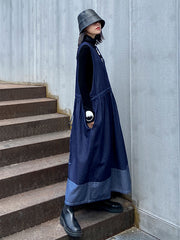 Women Solid Color Casual Denim Strap Dress