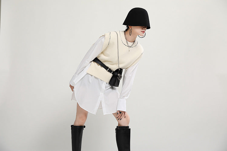 Women Casual Stitching Shirt Dress