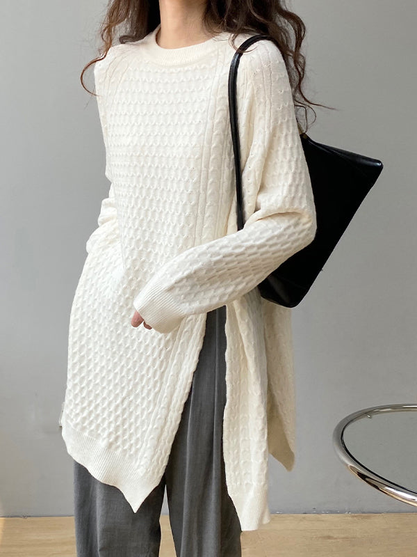 Irregular Split Solid Color Sweater