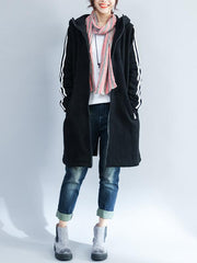 Loose Zipper Stripes Hoodie Long Coat