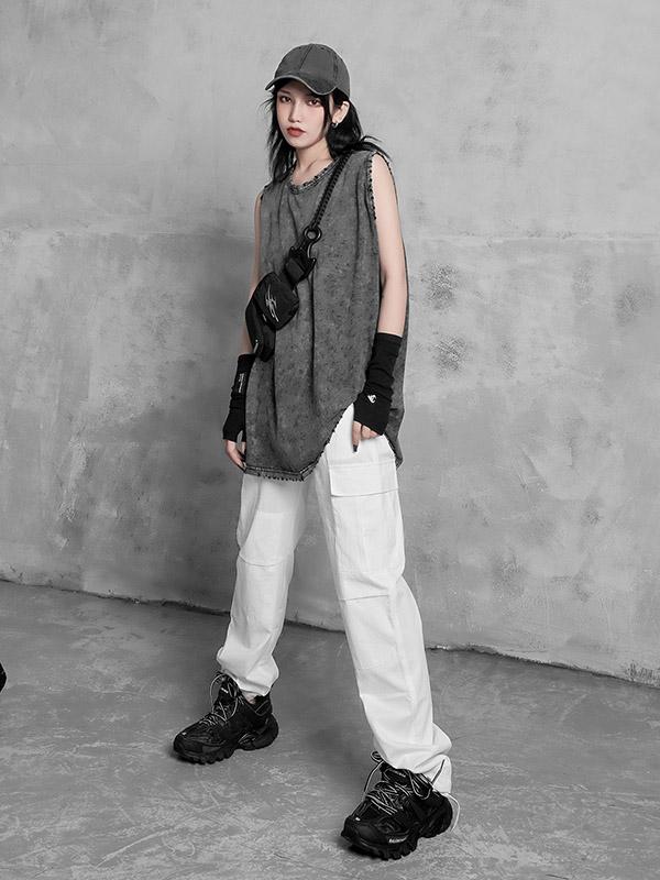 Punk Solid Round Neck Sleeveless Vest