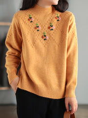 Vintage Half Turtleneck Embroidered Knit Sweater