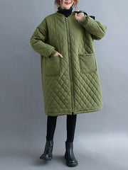 Women Loose Check Pocket Casual Coat