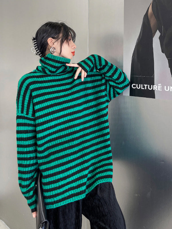 Urban Loose Striped High-Neck Sweater