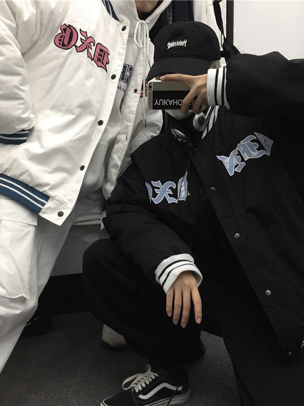 Subtock Alphabet Embroidery Stitching Baseball Jacket