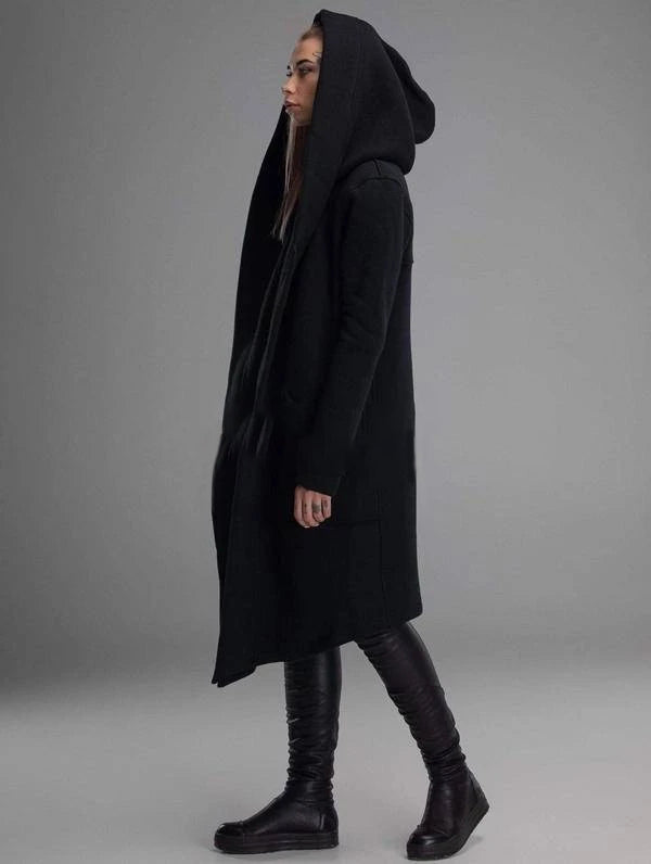 Women Hooded Solid Color Casual Coat