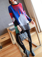 Loose Contrast Color High-Low Knitting Sweater