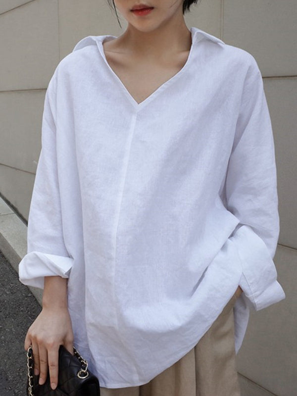 Loose V-Neck Irregular Long Sleeve Shirt