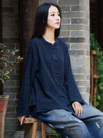 Comfortable Button Cotton Stand Collar Cover up