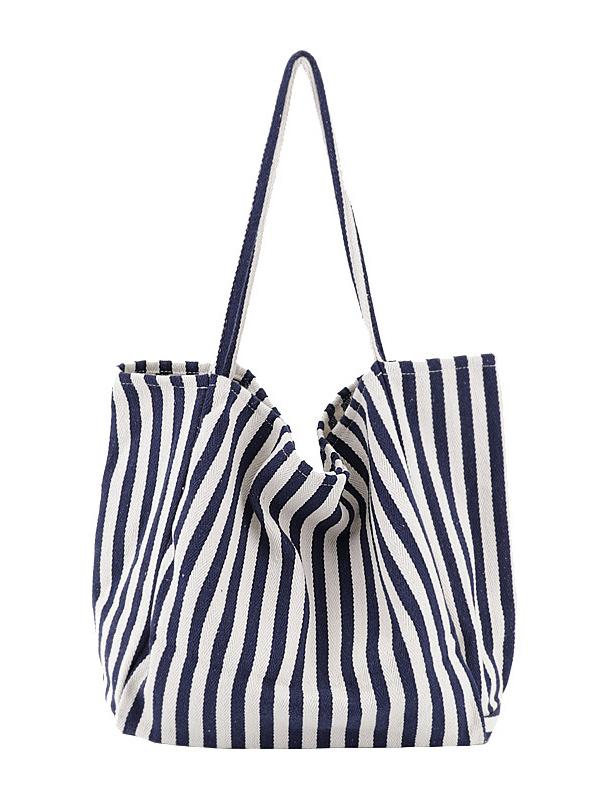 Simple Striped Canvas Shoulder Bag