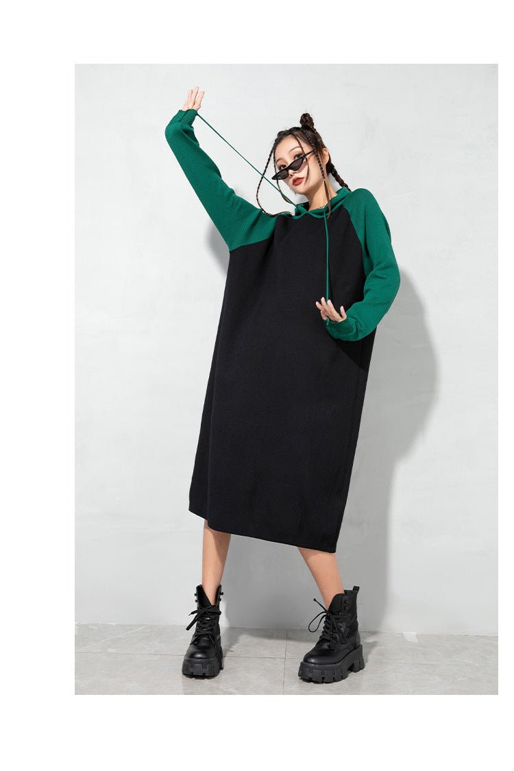 Urban Loose Color-Block Knitted Midi Dress