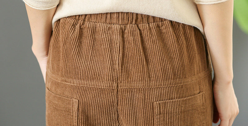 Loose Solid Color Drawstring Corduroy Pants