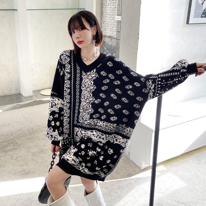 Loose Mid-Length Jacquard Retro Knitted Sweater