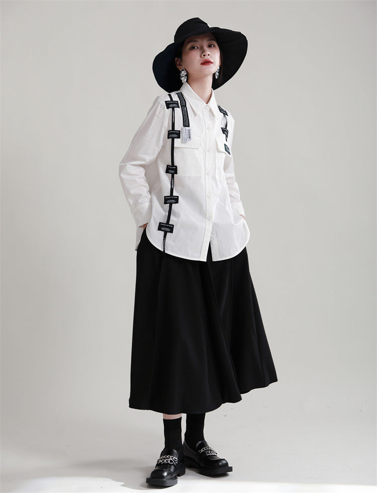 Original Design Lace-Up Splicing Shirt