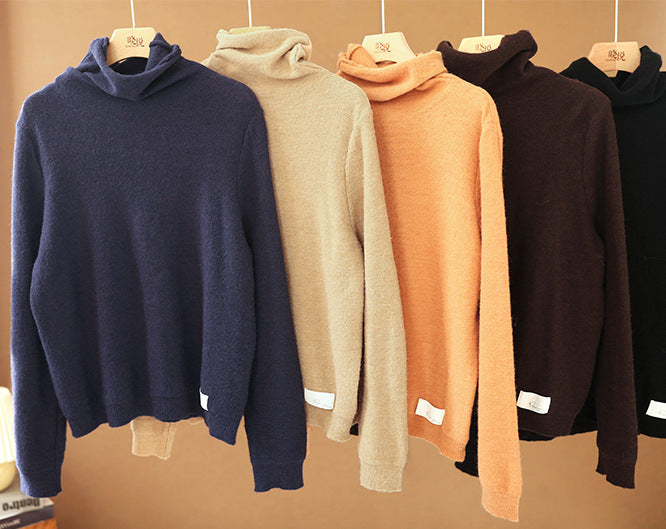 Casual Solid Color Woolen High-Neck Sweater