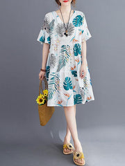 Fashion 2 Colors Printed V-Neck Dress