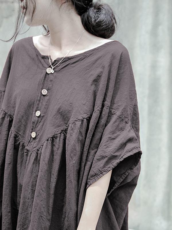 Gray Solid Color Ramie Cotton Long Dress