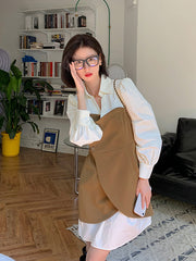 Loose Color-Blocking Stitching Shirt Midi Dress