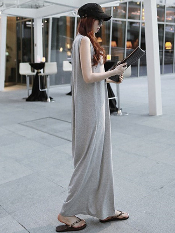 Loose Vest Solid T-Shirt Maxi Dress