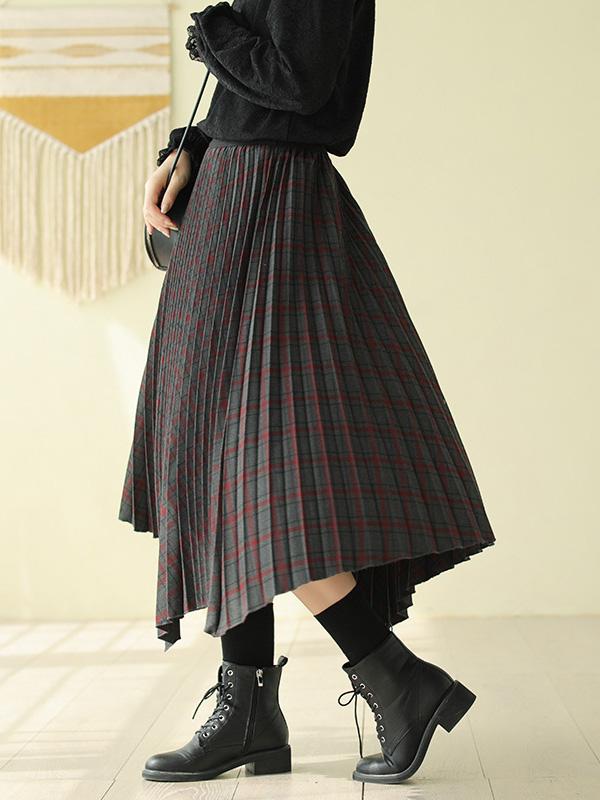 Vintage Cropped Plaid Pleated Skirt