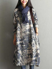 Retro Chinese Style Loose Print Dress