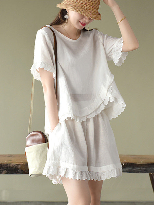 Original Solid T-Shirt & Wide Leg Shorts Suit