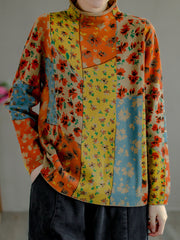 Splicing Print Vintage Pullover Sweater