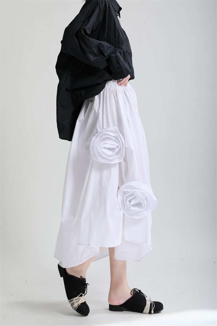 Solid Slim Flower Irregular Casual Skirt