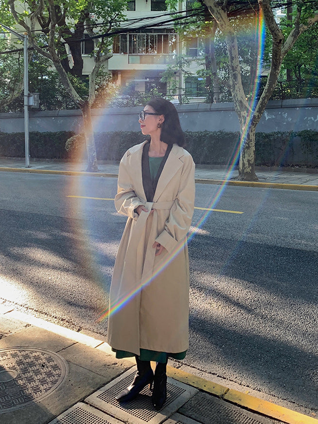 Ladies Solid Color Casual Long  Coat