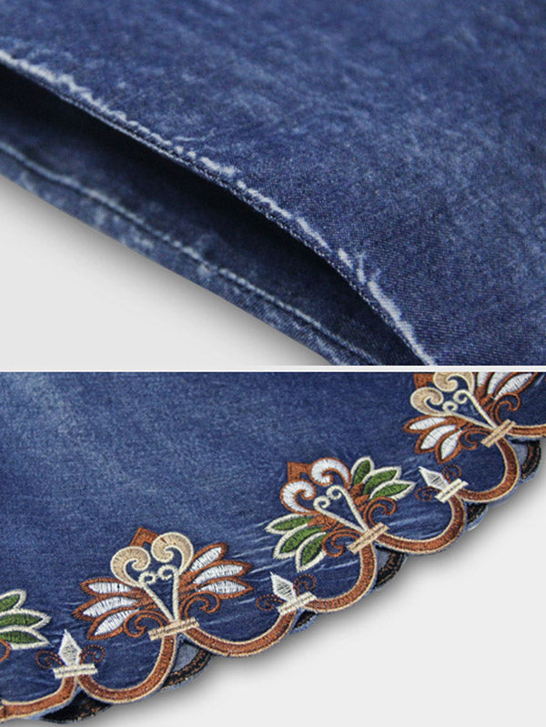 Original Applique V-Neck Denim Dress