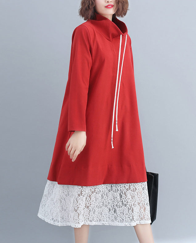 Loose Plus Size Lace Stitching Dress