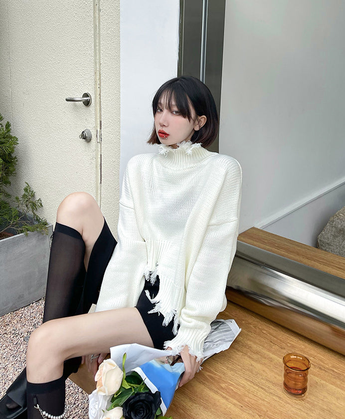 Irregular Hole Knit Long Sleeve Sweater