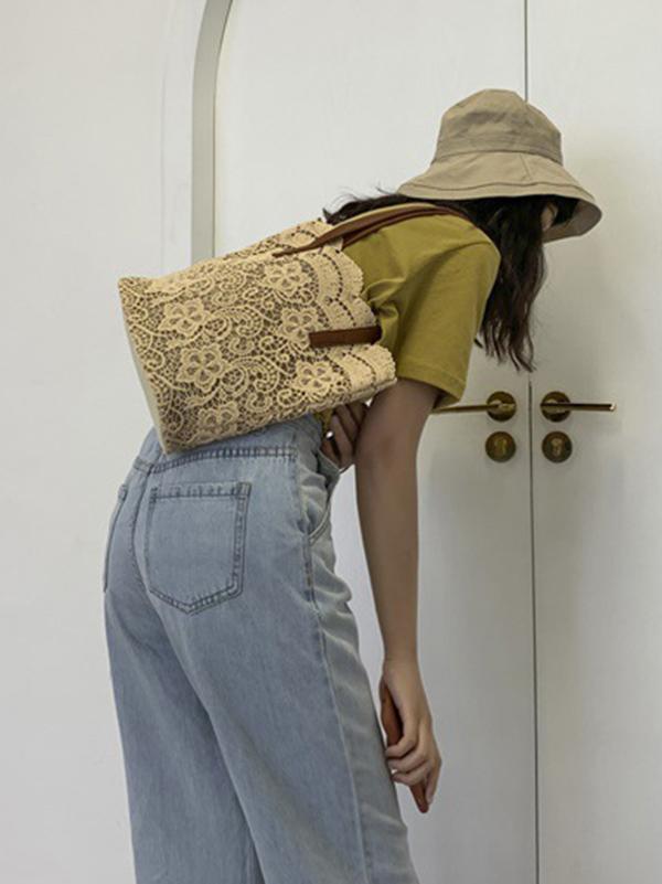 Solid Color Laced Bucket Bag