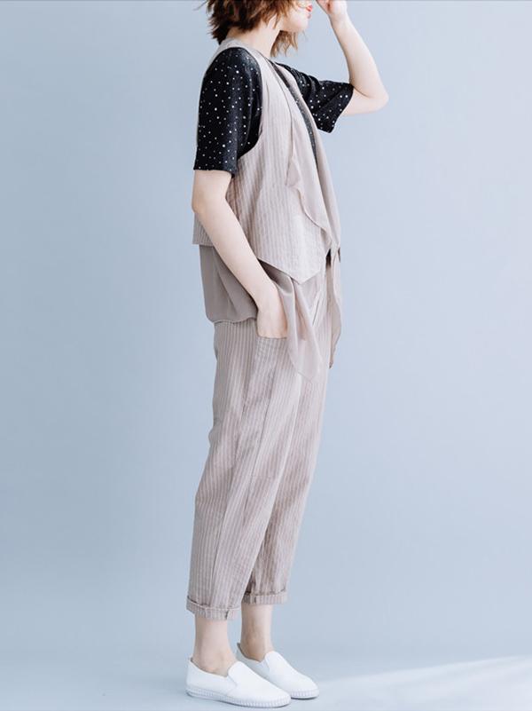 Two-Pieces Striped Cropped Vest And Harem Pants Suits