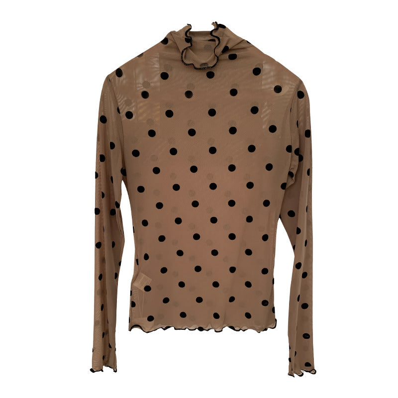 Casual Polka-Dot High-Neck T-Shirt