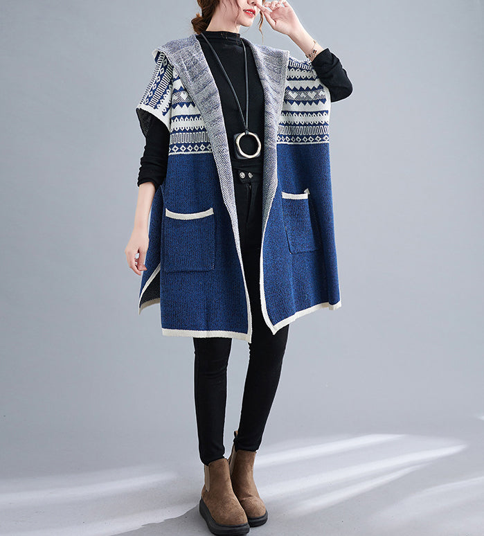 Knit Bat Sleeve Cardigan Hooded Cape Coat