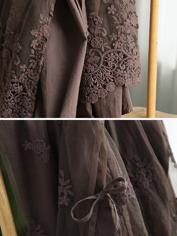 Loose Tiered Gauze Embroidered Lace Skirt