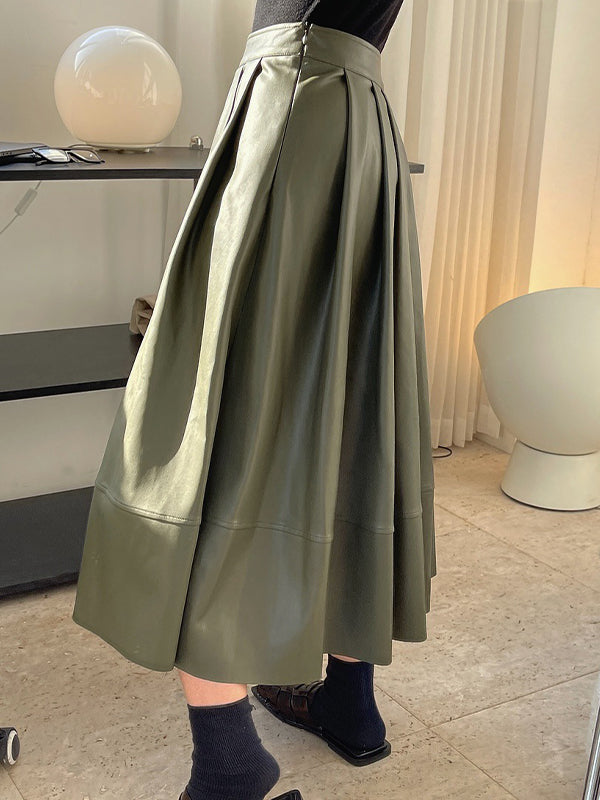 Casual Vintage PU Leather Skirt