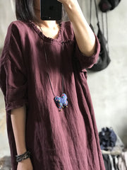 Sliod Color Linen Loose Dresses