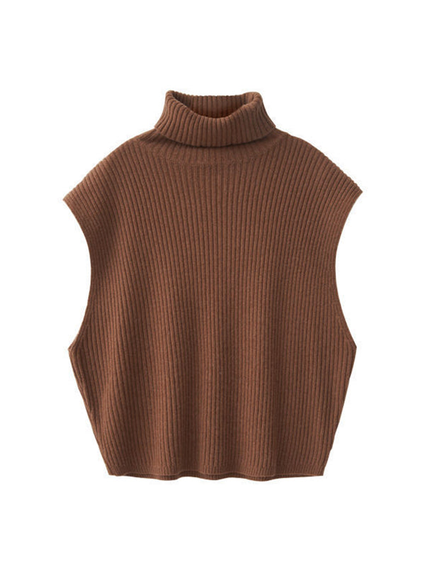 Casual Turtleneck Solid Color Waistcoat