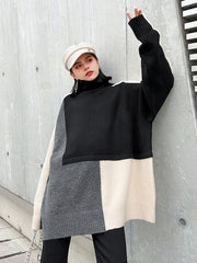 Urban Color-Block Splicing Knitted High-Neck Sweater