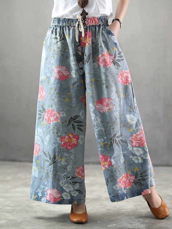 Elastic Waist Design Oversize Printed Harem Jean Pants