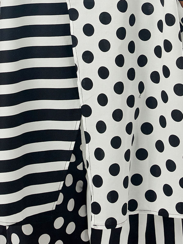 Irregular Clipping Roomy Polka-Dot Split-Joint Striped Lapel Shirts Tops