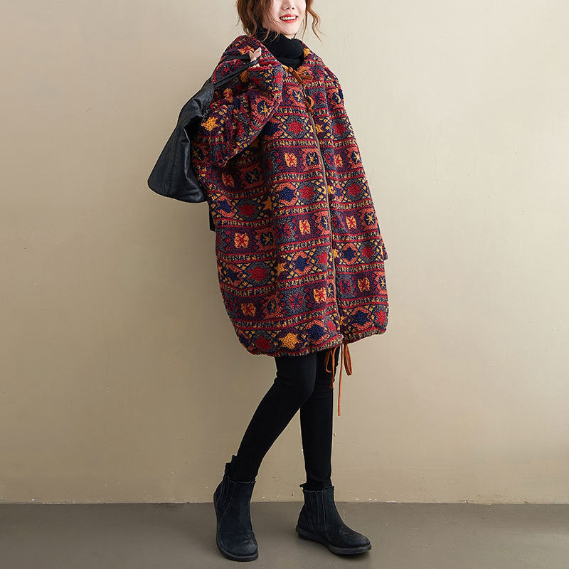 Women Thickened Snowflake Print Retro Coat